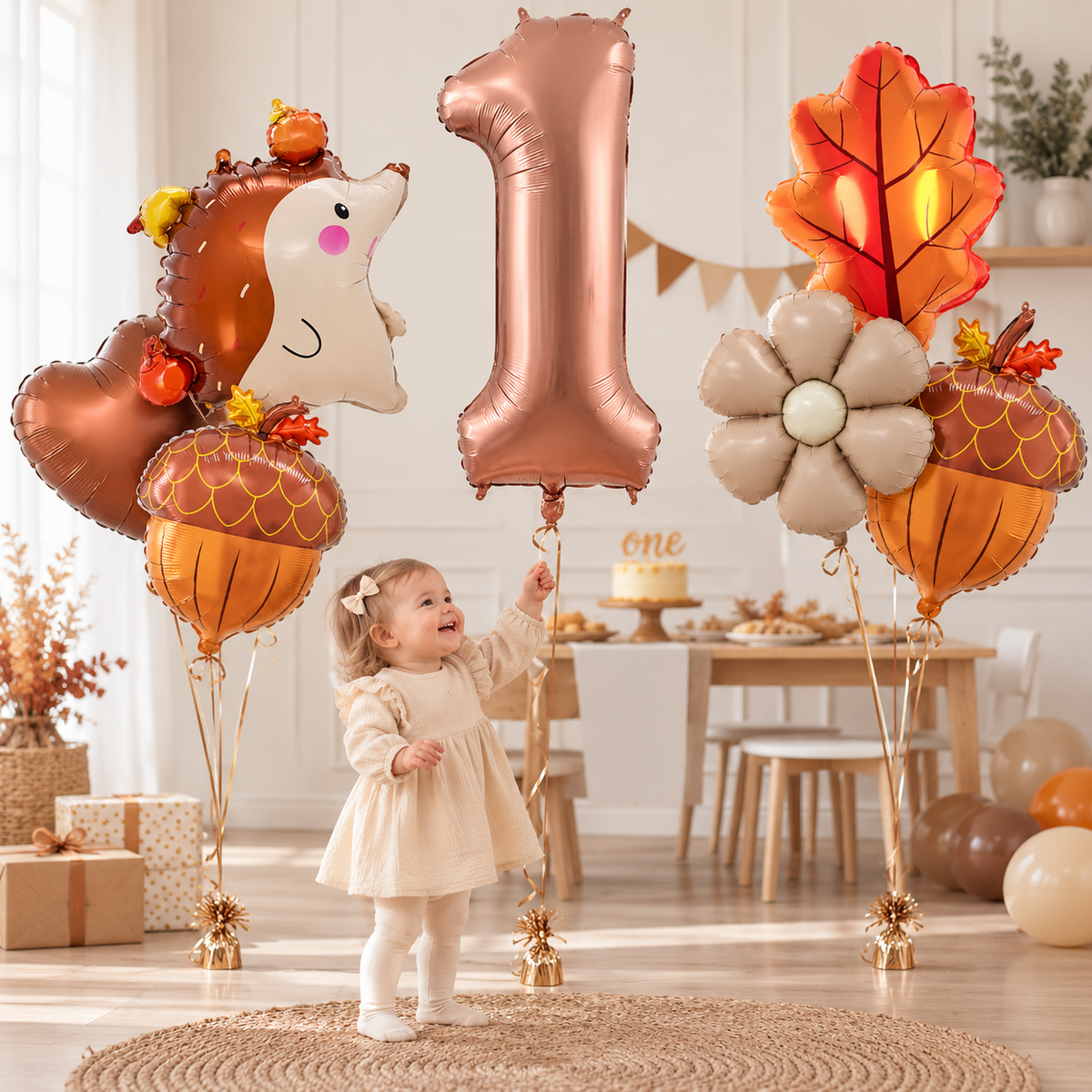 petite fille sourainte bouquet helium ballons anniversaire herisson
