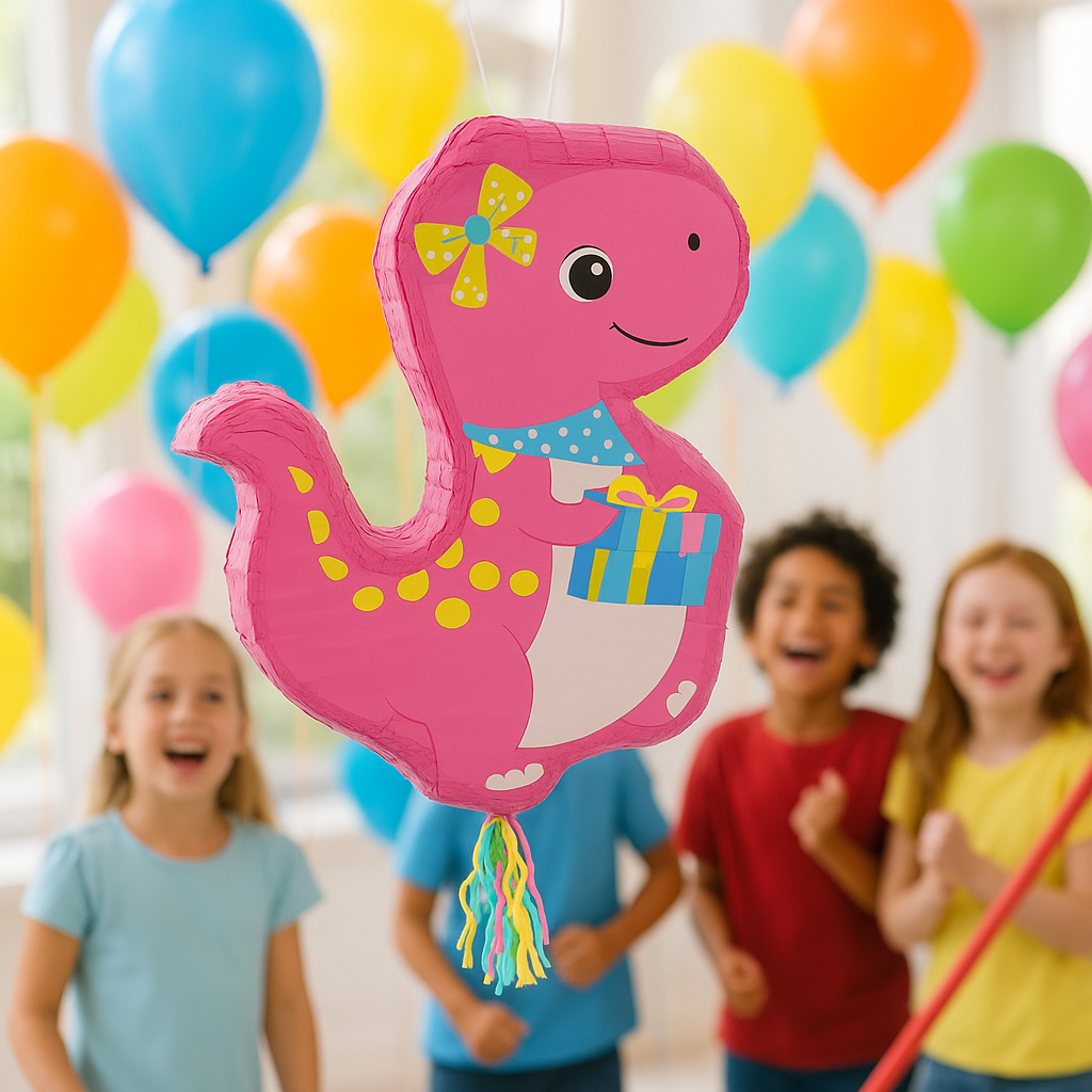 pinata dinosaure rose enfants emerveilles