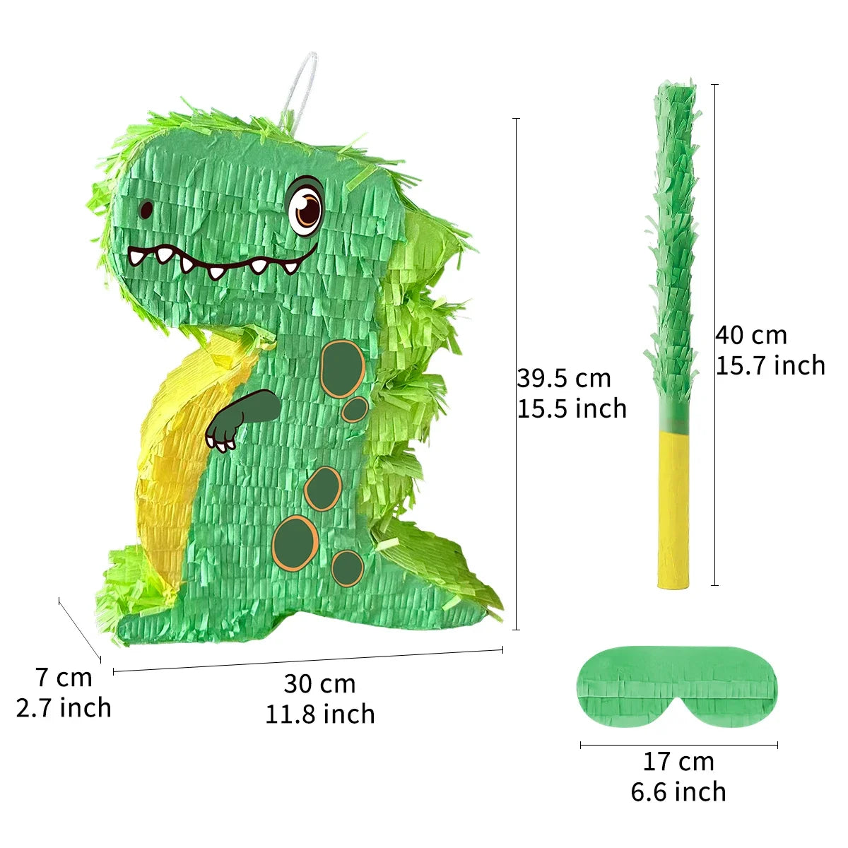 pinata dinosaure vert baton bandeau dimension