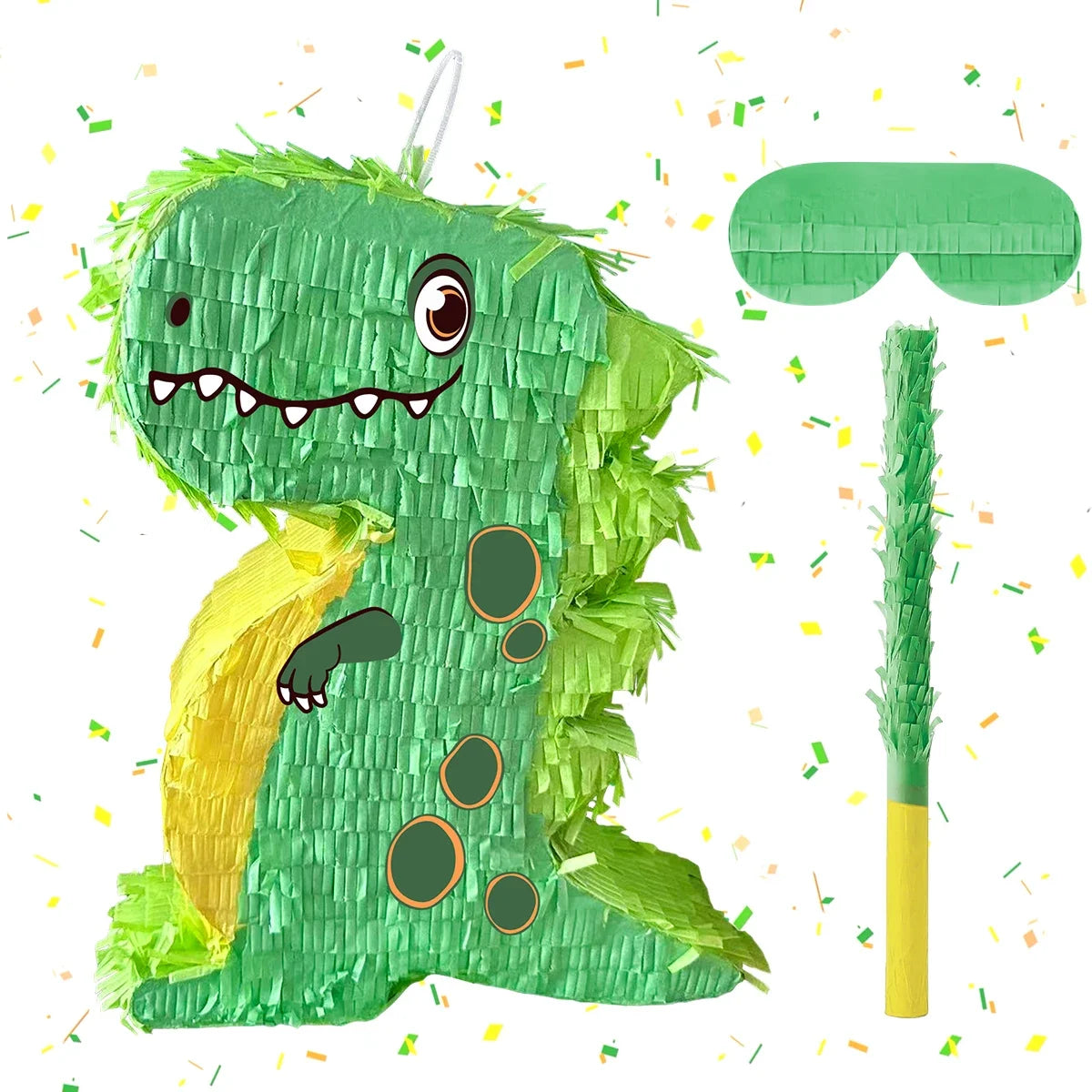 pinata dinosaure vert confettis