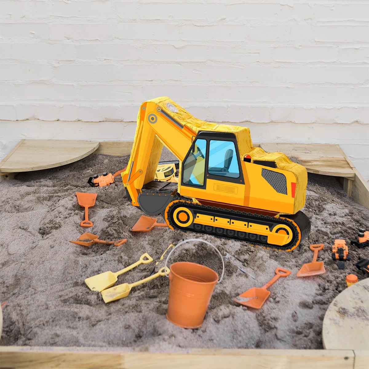pinata excavatrice carre sable chaudiere pelle