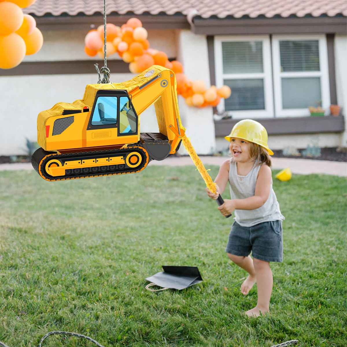 pinata excavatrice maison enfant ballon