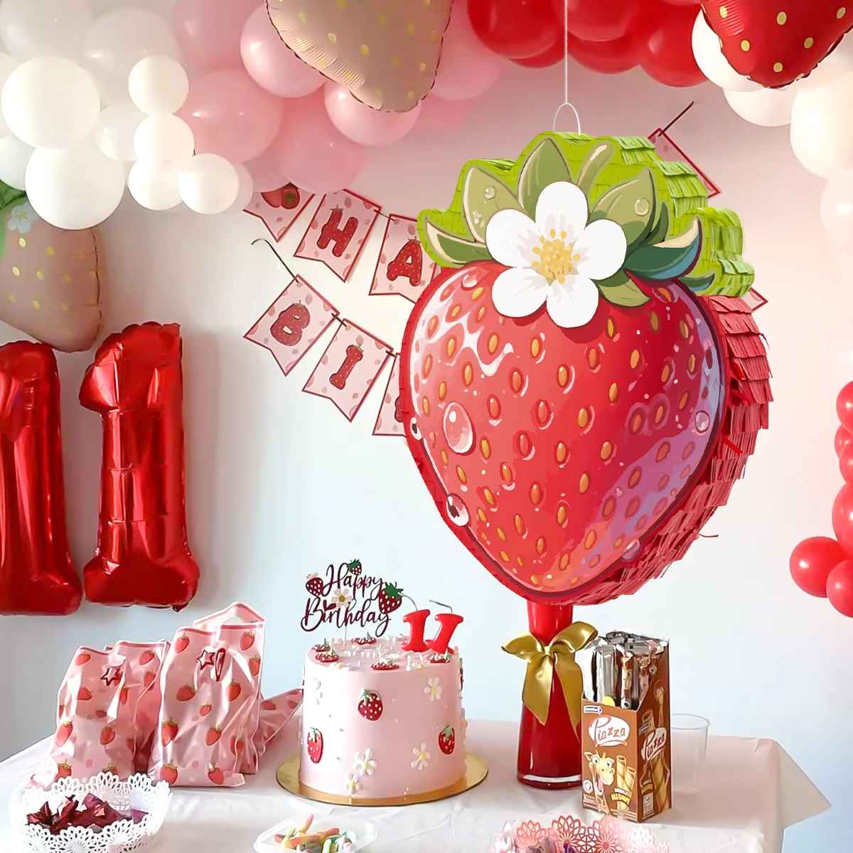 pinata fraise gateau 11 rouge