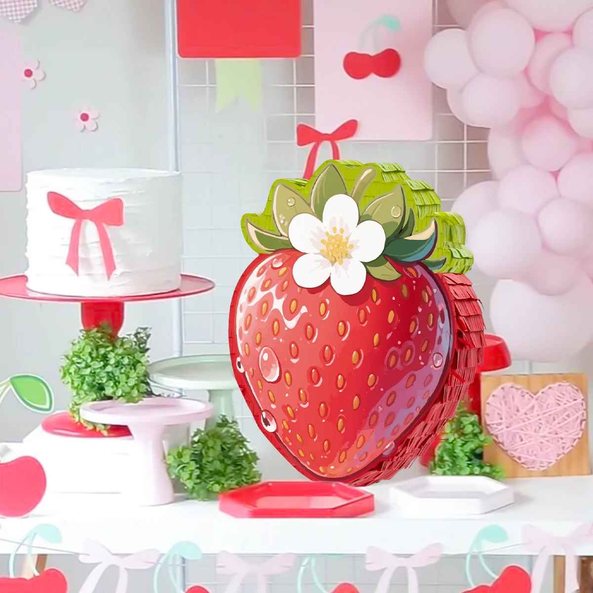 pinata fraise gateau boucle table ballons
