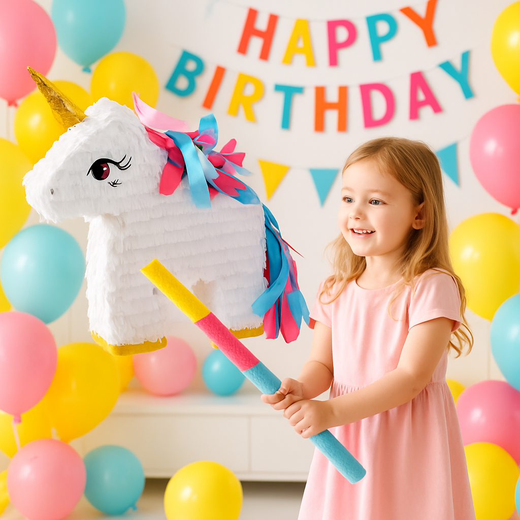 pinata licorne fillette ballons colores