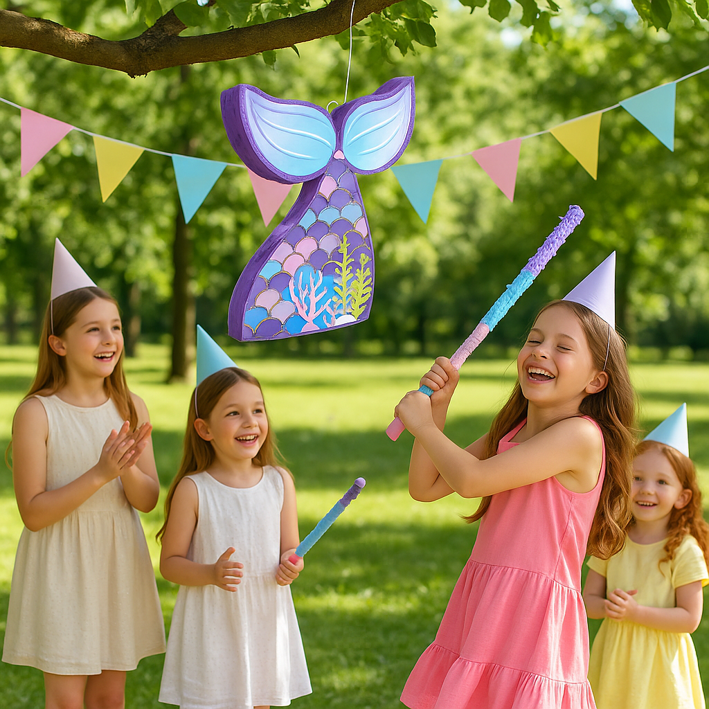 pinata queue sirene fillettes exterieur fanion multicolor